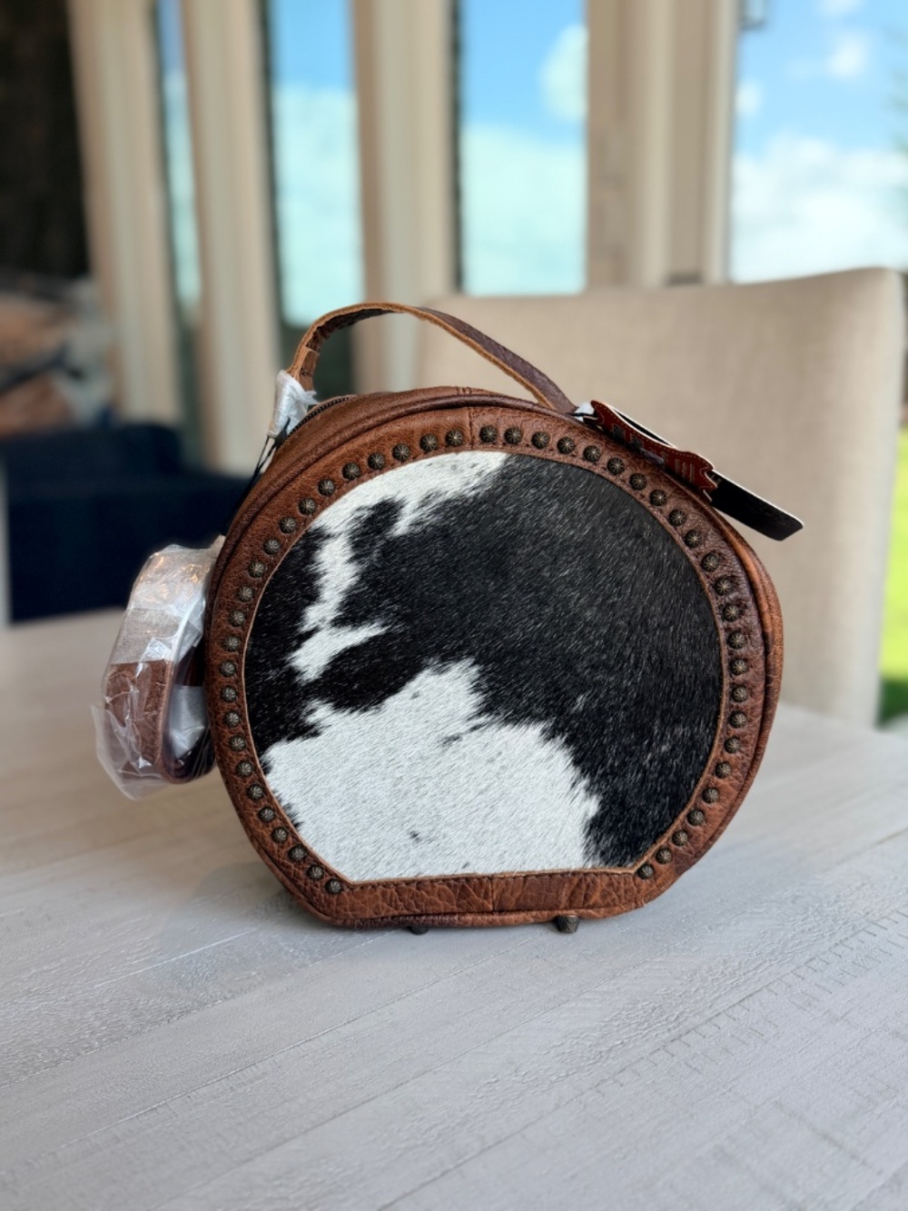 American Darling Western Genuine Leather Canteen Bag Hair-On Cowhide Rivets NWT